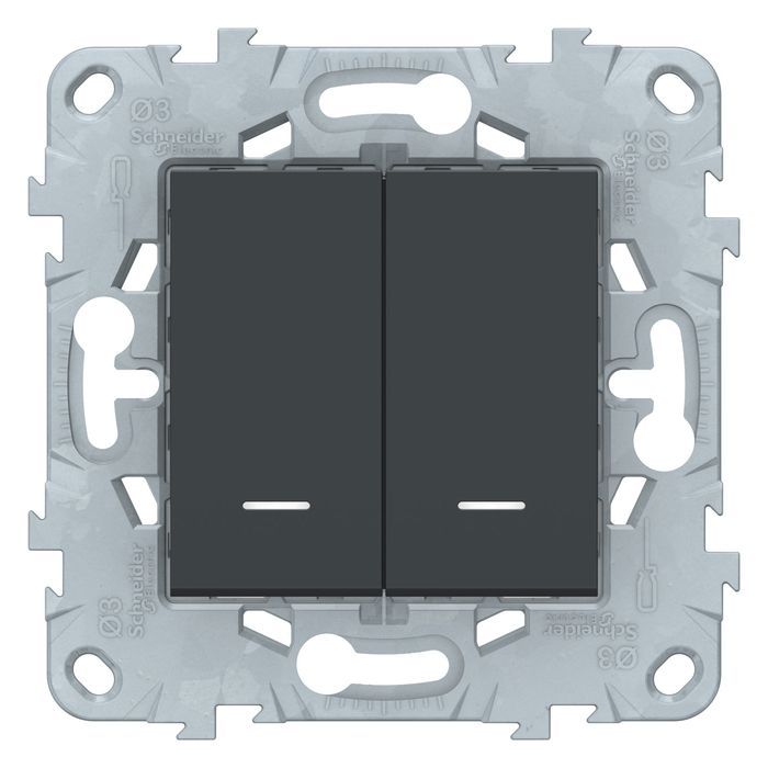 Двухклавишный проходной выключатель Schneider Electric UNICA NEW с подсветкой, антрацит, NU521354N