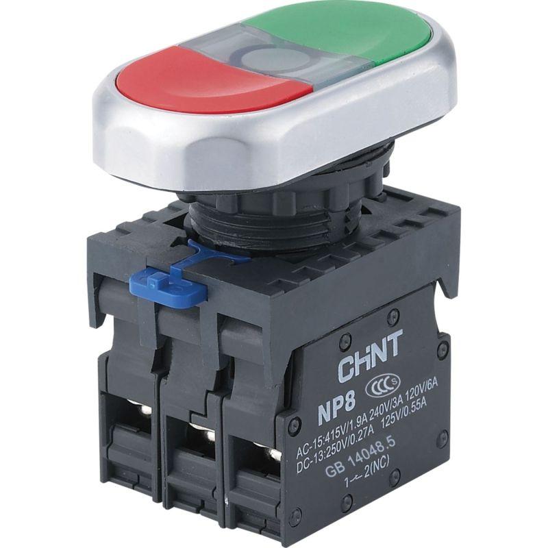 Кнопка двойная NP8-11SD 1НО+1НЗ зел. AC 110В-220В(LED) IP65 (R) CHINT 667173